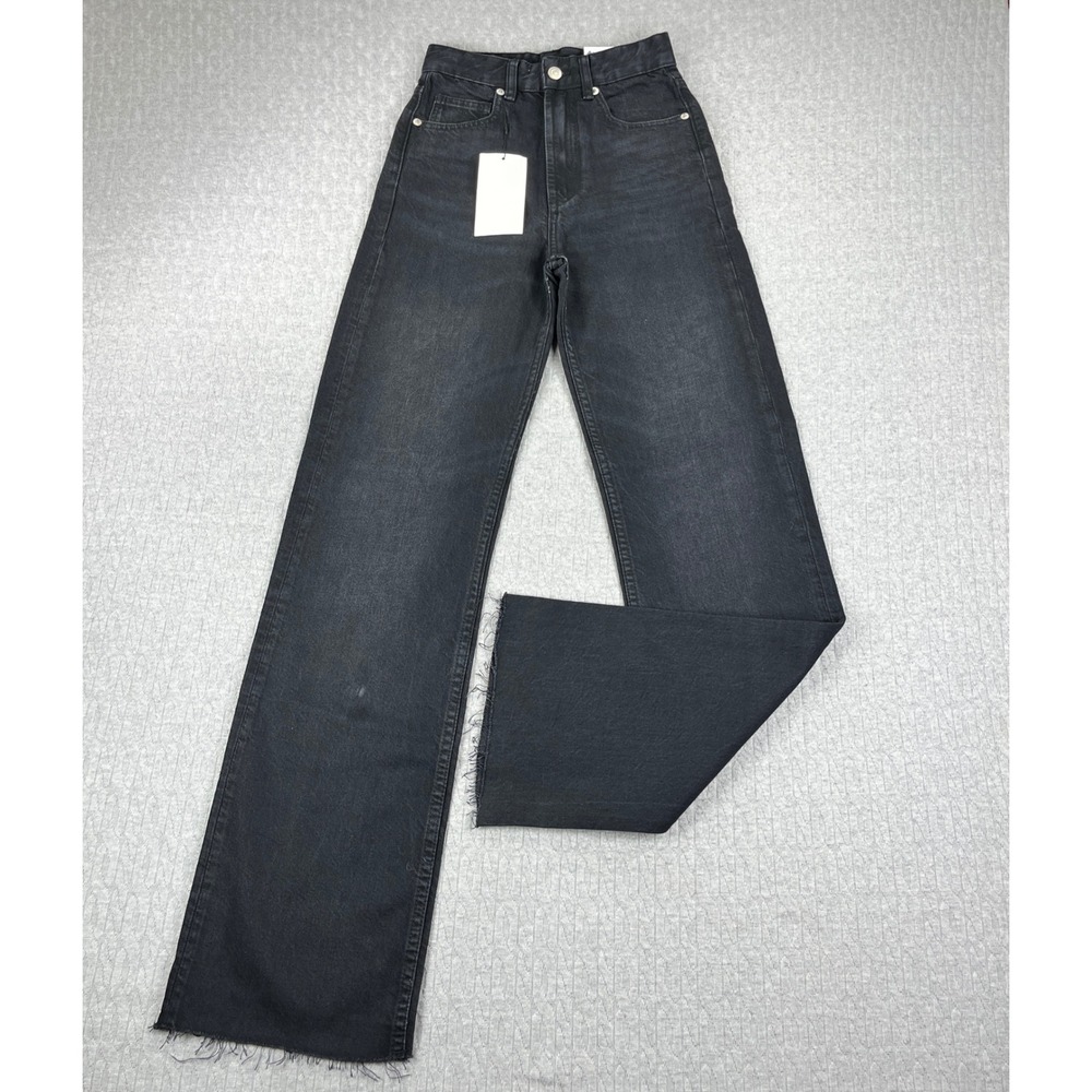 New Zara Bootcut baggy Wide Leg Jeans Women 0/22x32.5 Black High Rise Raw Hem